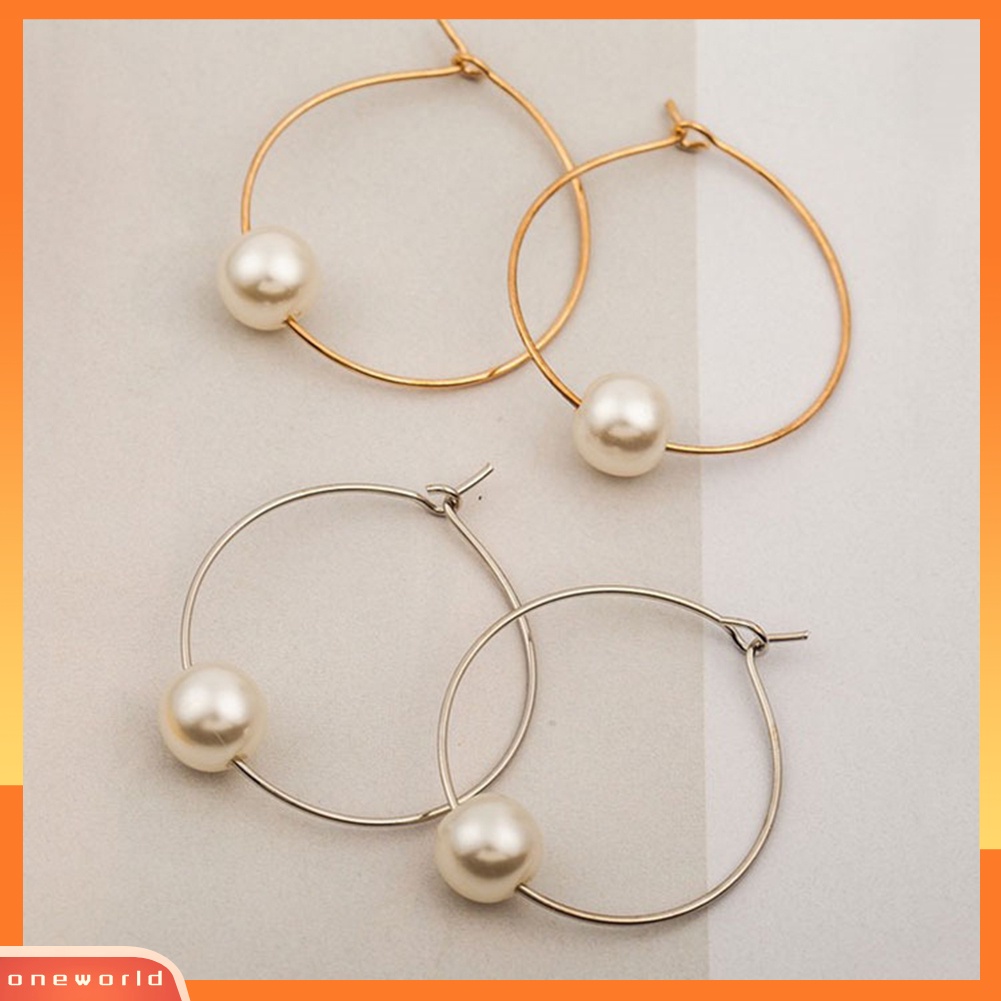 [WOD] Fashion Wanita Mutiara Imitasi Pesona Huggie Hoop Earrings Pesta Perhiasan Hadiah Ulang Tahun