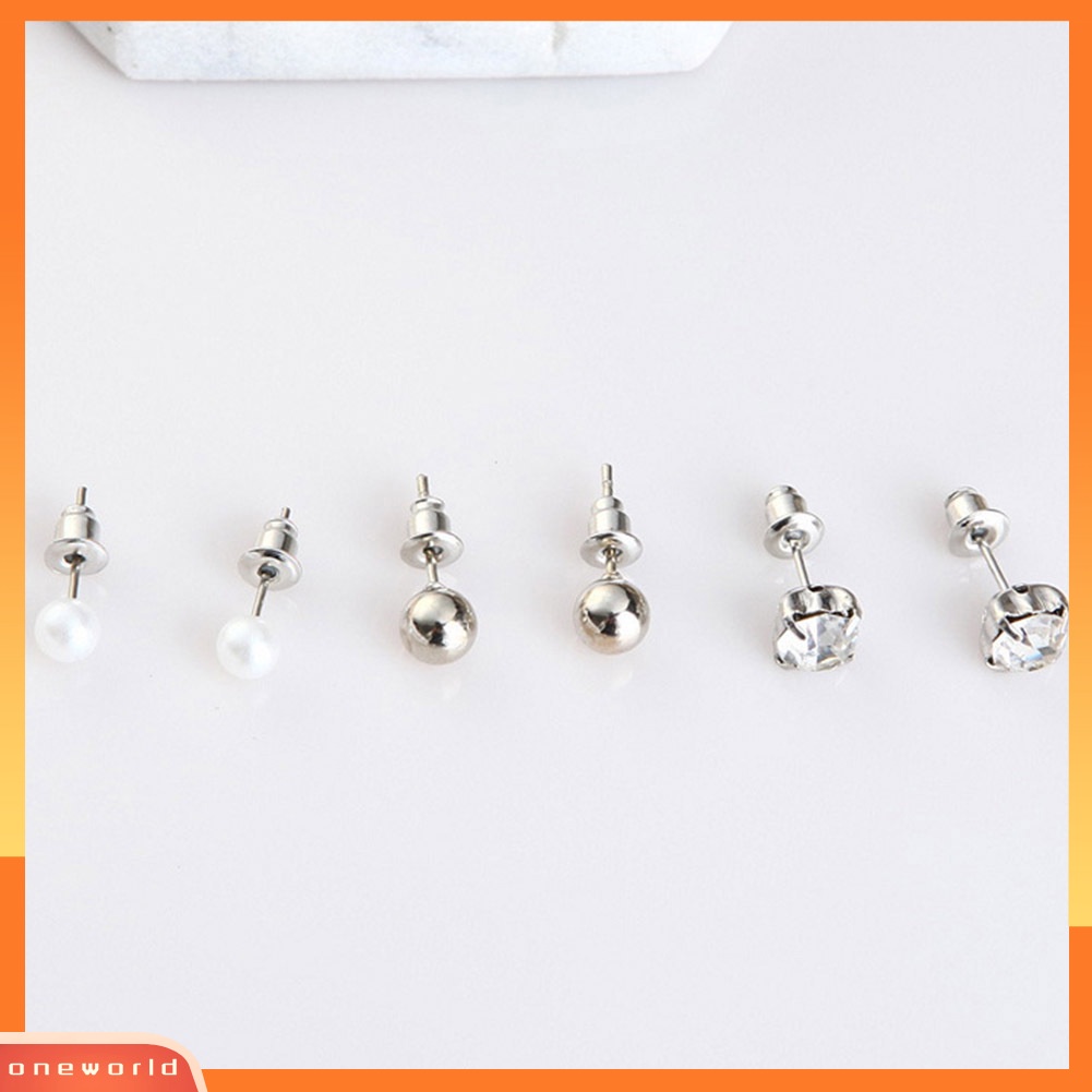[WOD] 6pasang Fashion Wanita Mutiara Imitasi Berlian Imitasi Ear Studs Hoop Earrings Set Perhiasan