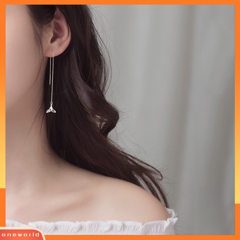 [WOD] Liontin Ekor Mermaid Rumbai Panjang925Rantai Silver Threader Menjuntai Drop Earrings Untuk Pesta