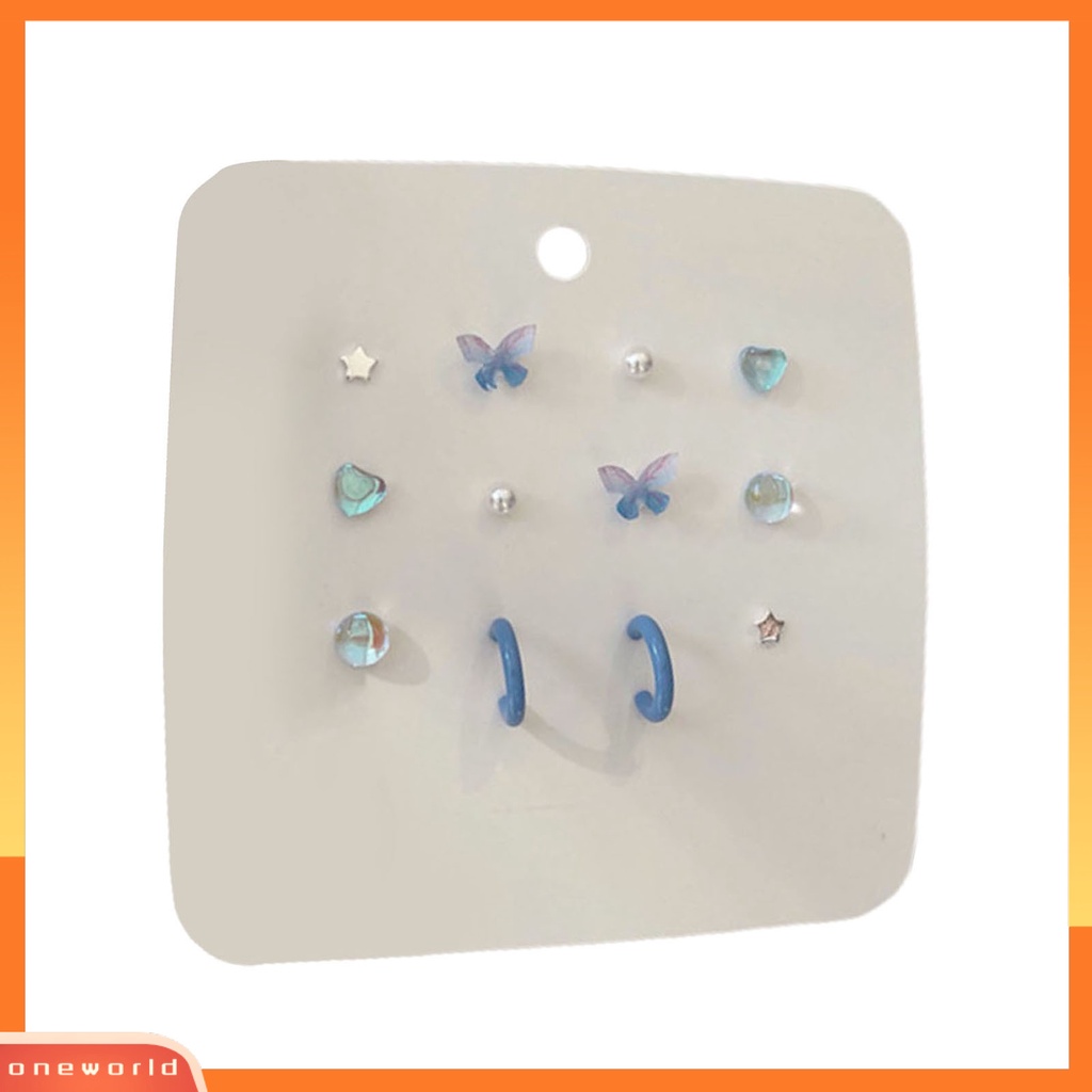 [WOD] 6pasang Sederhana Bentuk Bunga Menawan Wanita Anting Lucu Kupu-Kupu Mutiara Imitasi Stud Earrings Set Perhiasan Aksesori