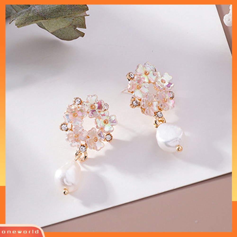 [WOD] Bunga Elegan Berlian Imitasi Hias Mutiara Imitasi Pesona Stud Anting Wanita Perhiasan