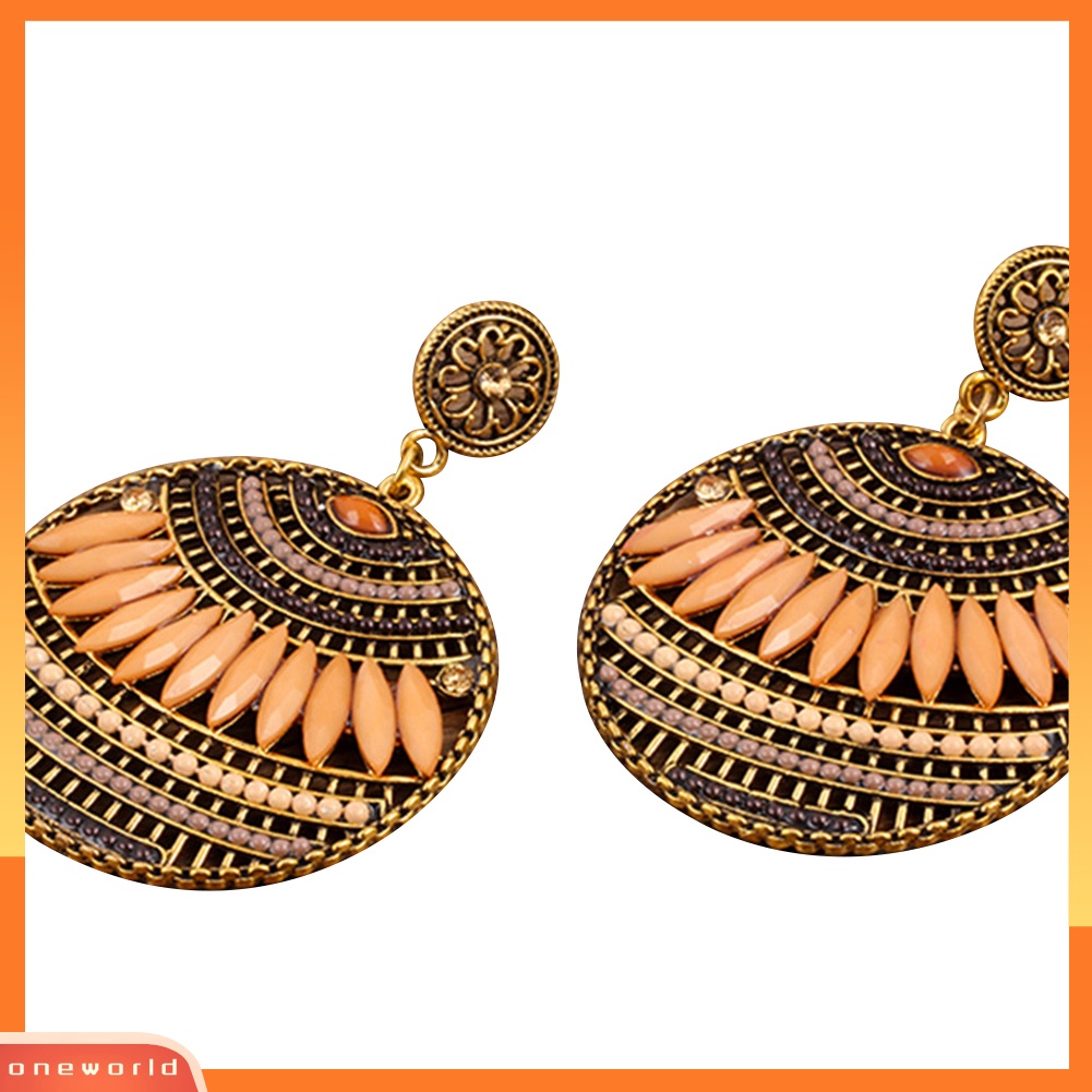 [WOD] Manik-manik Daun Boho Wanita Multilayer Berongga Menjuntai Stud Earrings Vintage Eardrop