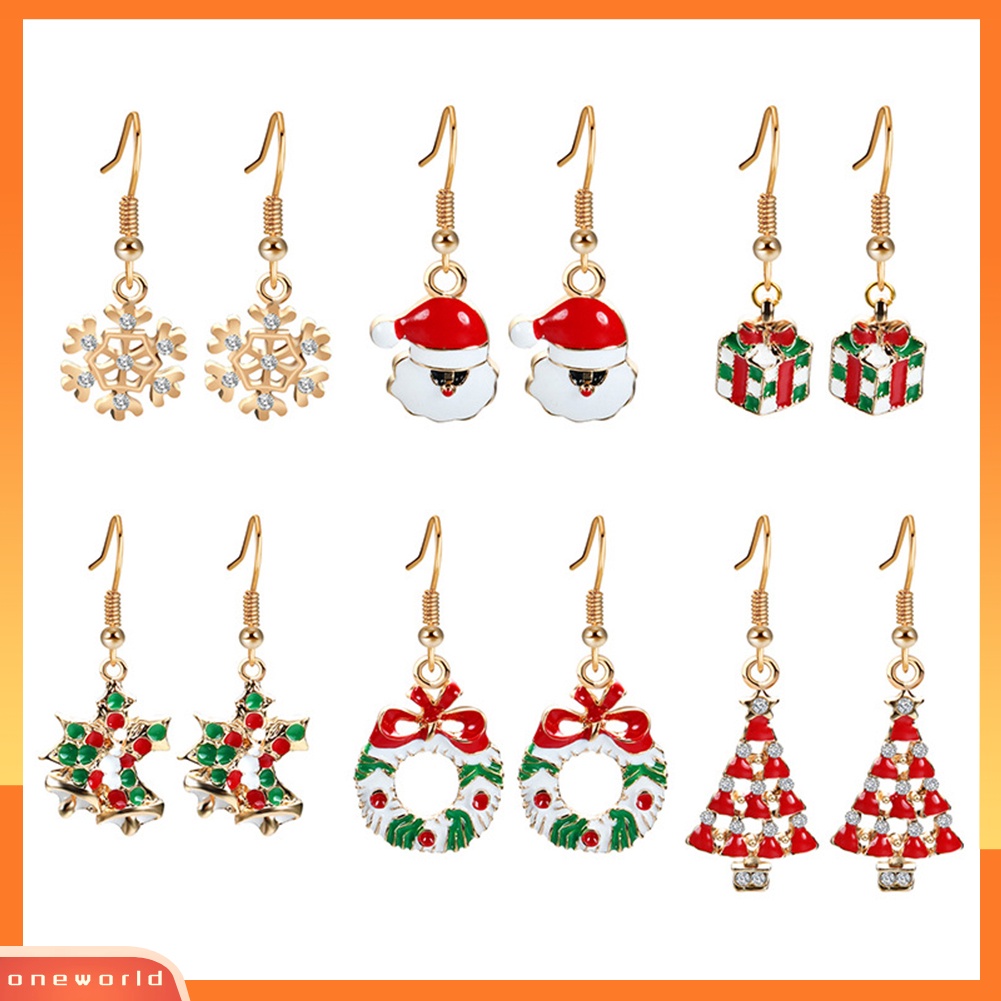 [WOD] 6pasang Santa Claus Snowflake Jingle Bell Ear Hook Wanita Anting Xmas Perhiasan