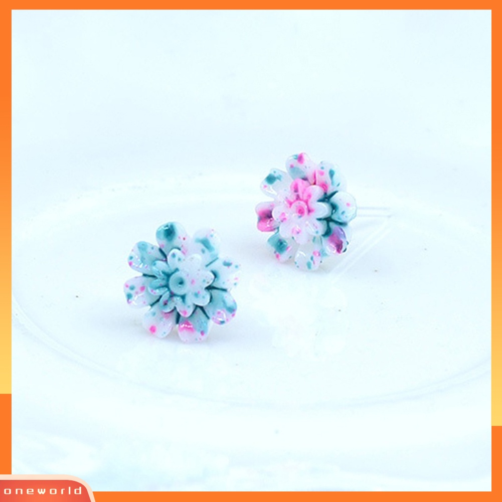 [WOD] 6pasang /Set Lucu Wanita Resin Warna-Warni Aster Bunga Telinga Studs Earrings Jewelry