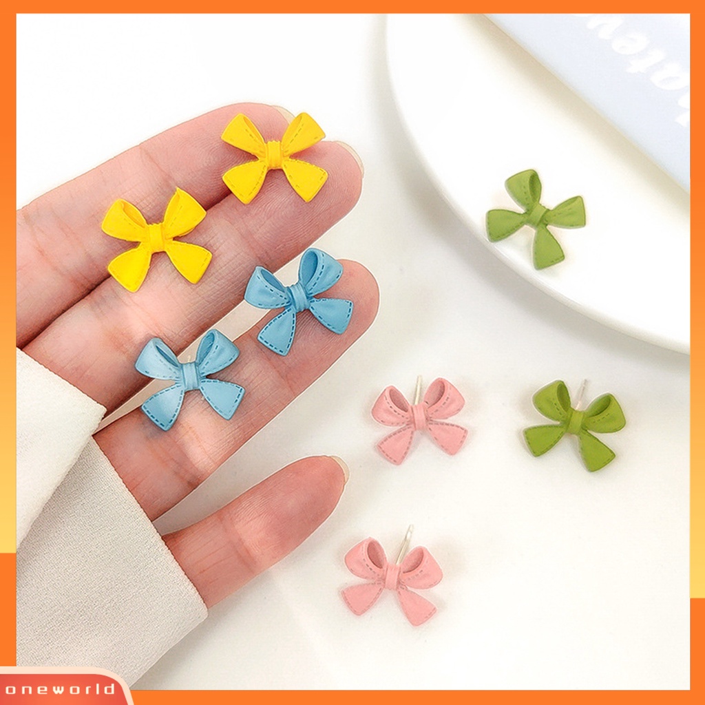[WOD] 1pasang Ear Studs Berwarna Busur Berlapis Manis Gaya Korea Electroplating Stud Earrings Perhiasan Hadiah