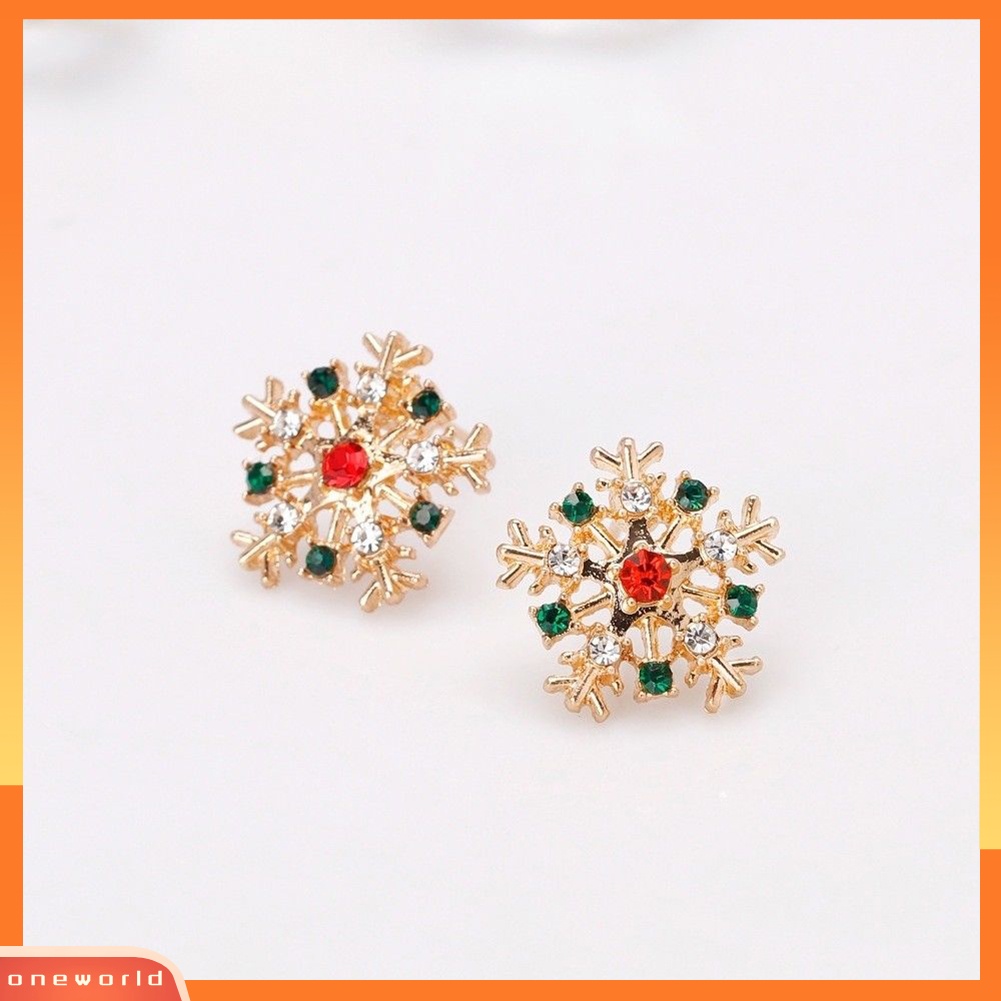 [WOD] Wanita Fashion Natal Snowflake Hias Berlian Imitasi Perhiasan Ear Stud Earrings