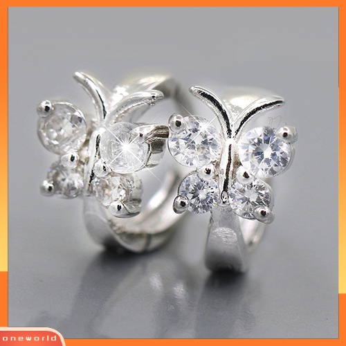 [WOD] Lady Butterfly Zircon925 Sterling Silver Disepuh Ear Stud Hoop Earrings Perhiasan