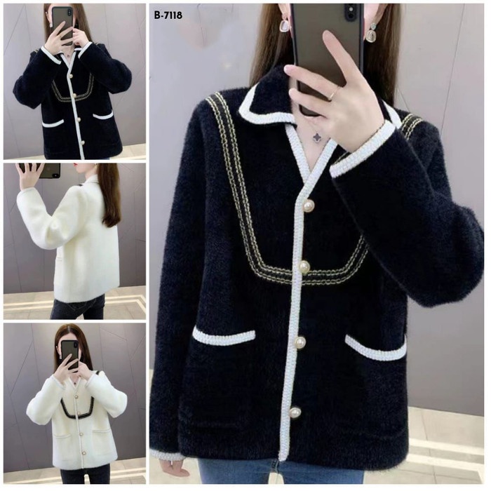 IMPORT Kardigan Mewah Wanita Tebal Berkerah Blazer Rajut (B-7118)