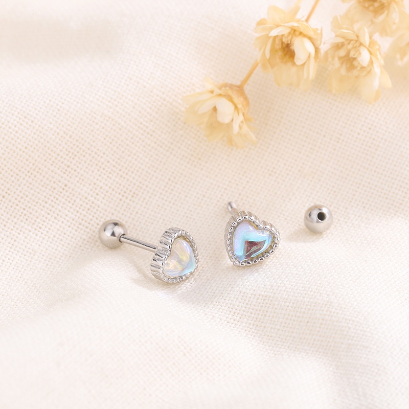 Fashion Blue Opal Anting Sekrup Untuk Wanita Hypoallergenic Elegan Jantung Stud Earring Jewerly Aksesoris