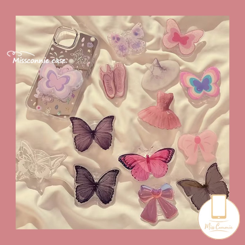 Ins Korea Fashion Kupu-Kupu Bunga Segar Bracket Phone Grip Kartun Lucu Strawberry Bear Manyo Lovely Puppy Cat Pisang Goreng Universal Scalable Luxury Phone Stand Holder