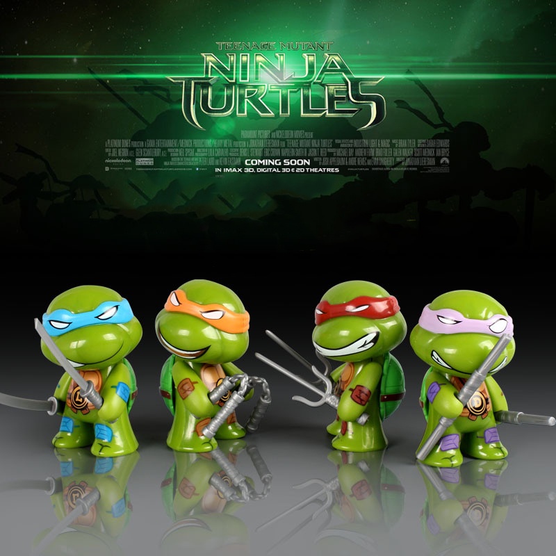 Set 4pcs Remaja Mutan Ninja Kura Pertempuran Shell TMNT Sendi Bergerak Action Figure Mainan Dekorasi Mobil