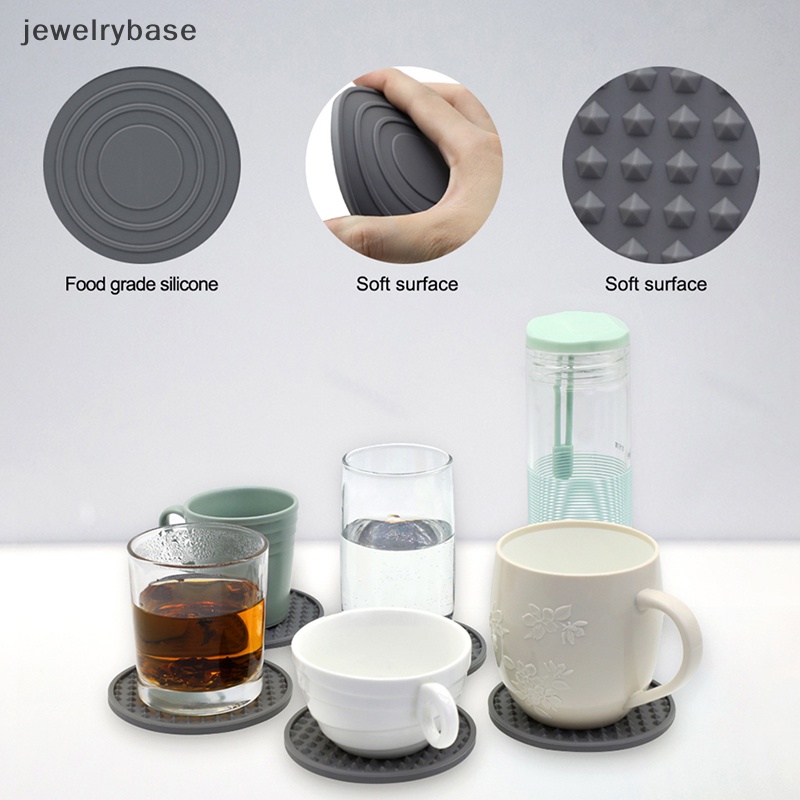 [jewelrybase] Set 6pcs Tatakan Gelas Silikon Untuk Minuman Alas Gelas Bulat Dua Sisi Dengan Holder Stand Jar Gripper Pads Dengan Deep Grooved gass Boutique