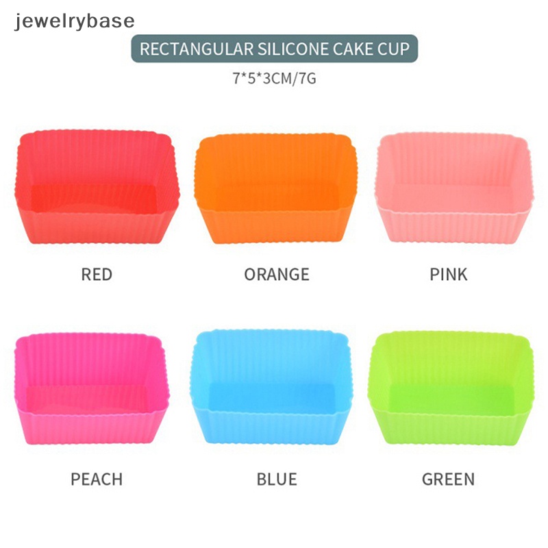 [jewelrybase] 6 Pcs Silikon Persegi Panjang Cetakan Kue Muffin Lembut Cupcake Liner Bake Cup Mold Butik