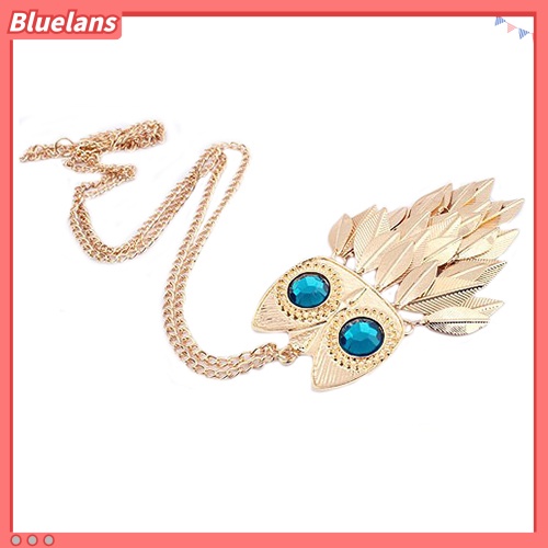 [BLS] Fashion Wanita Nada Emas Daun Owl Pesona Liontin Kalung Rantai Panjang