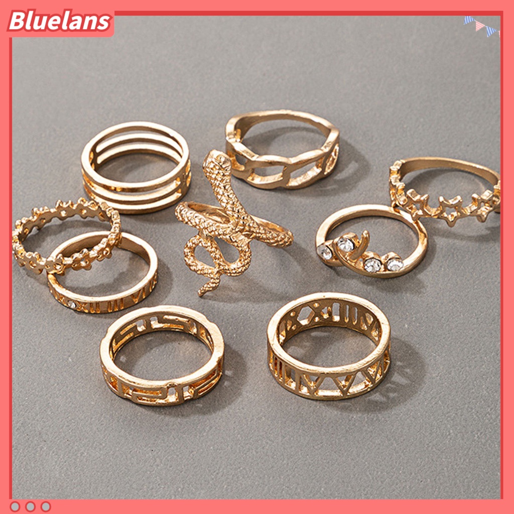 [BLS] 9pcs /Set Cincin Desain Gothic Hollow Perhiasan Aksesori Tahan Aus Shiny Bentuk Ular Cincin Wanita Untuk Outdoor