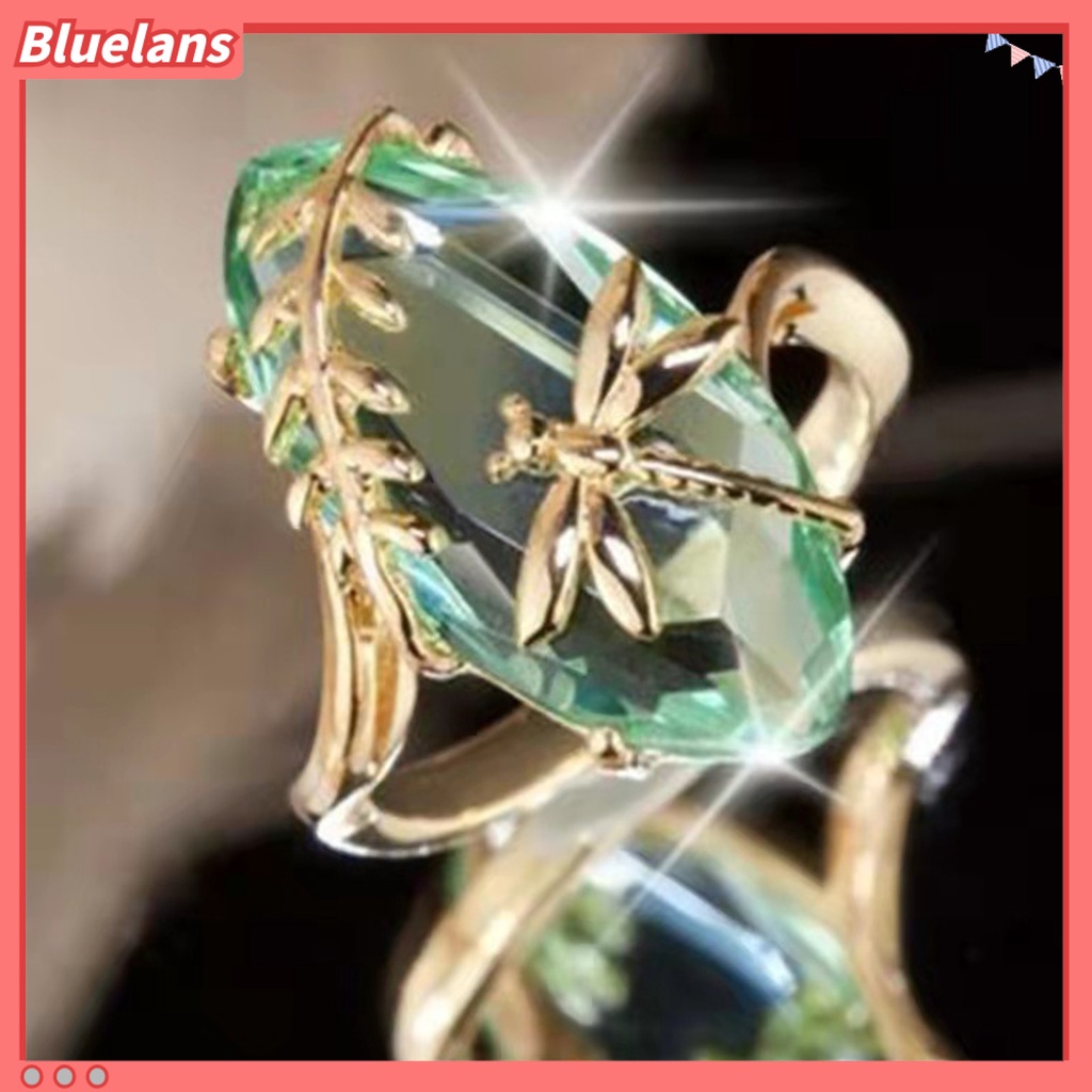 [BLS] Cincin Berlian Imitasi Transparan Emerald Faux Gemstone Dragonfly Decor Ring Untuk Pernikahan