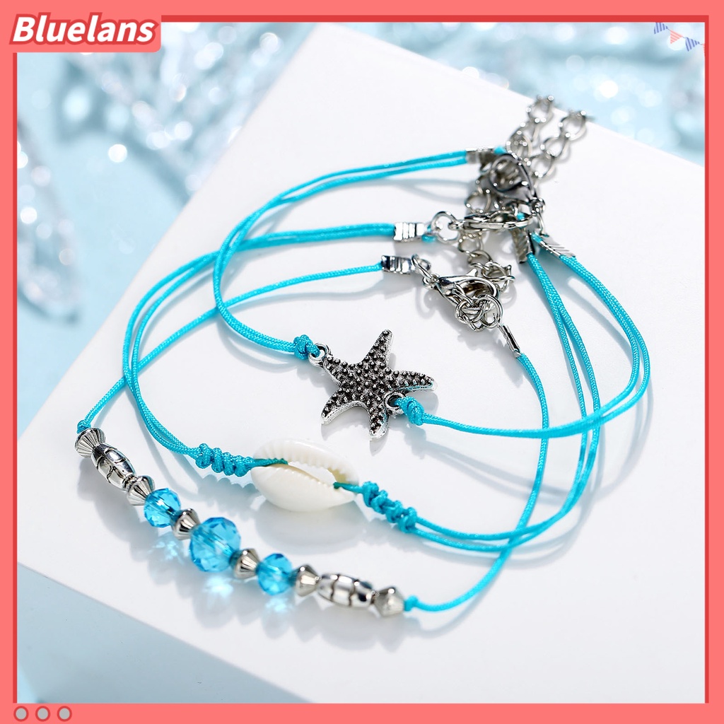 [BLS] 2 Pcs/3 Pcs Bintang Laut Multilayer Wanita Gelang Kaki Retro Manik-Manik Shell Sea Turtle Anklets Foot Jewelry