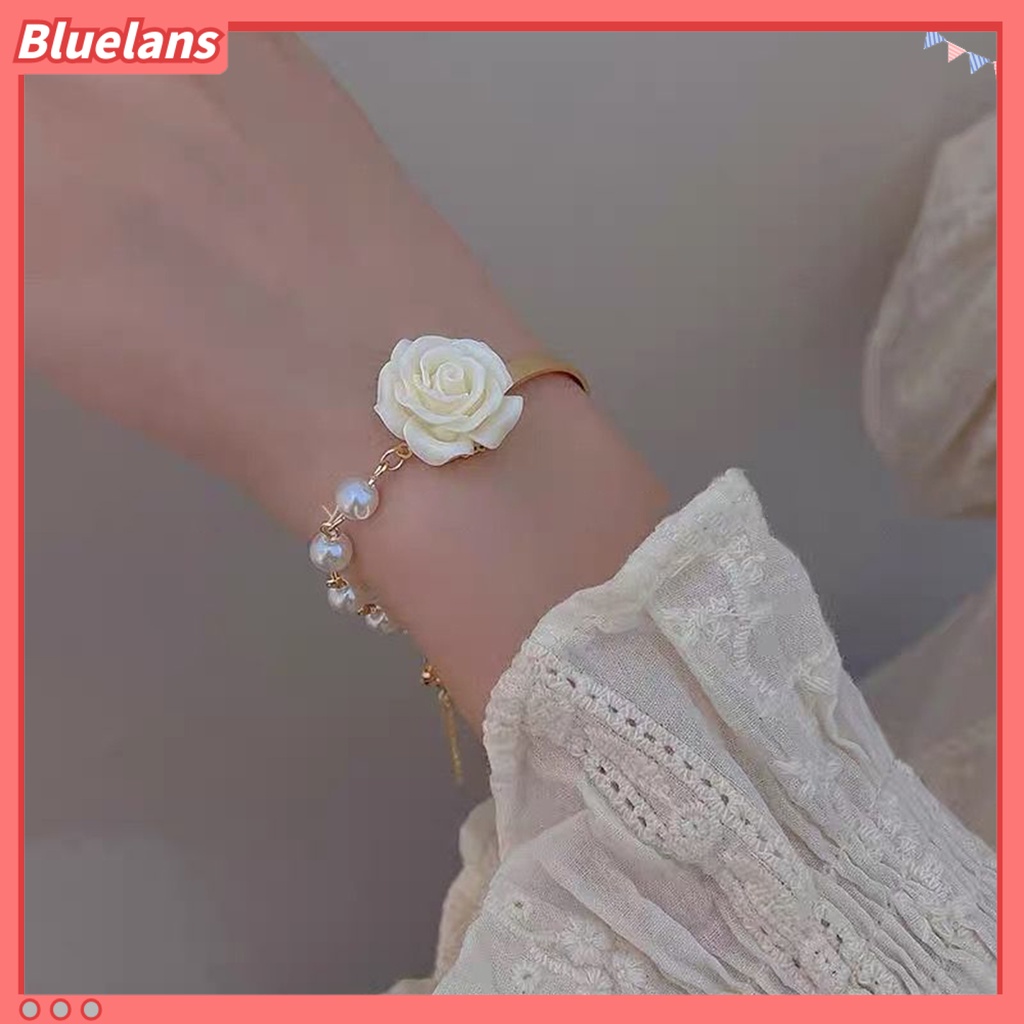 [BLS] Wanita Gelang Bunga Mawar Pesona Electroplating Tidak Luntur Busur Ornamen Mutiara Imitasi Dekorasi Adjustable Temperamen Perancis Niche Bermutu Tinggi Bangle Perhiasan Pesta