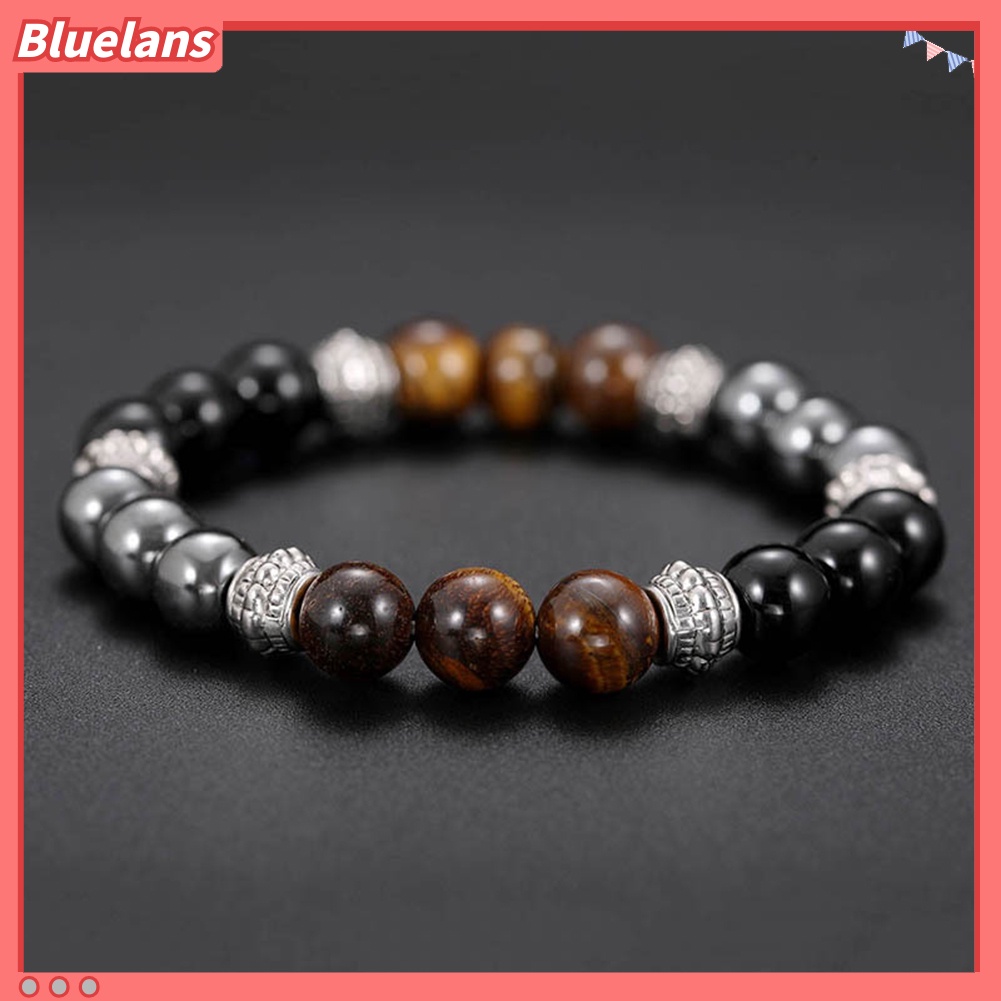 [BLS] Fashion Unisex Pumice Tiger Eye Stone Beads Gelang Pesona Tangan Perhiasan Pesta