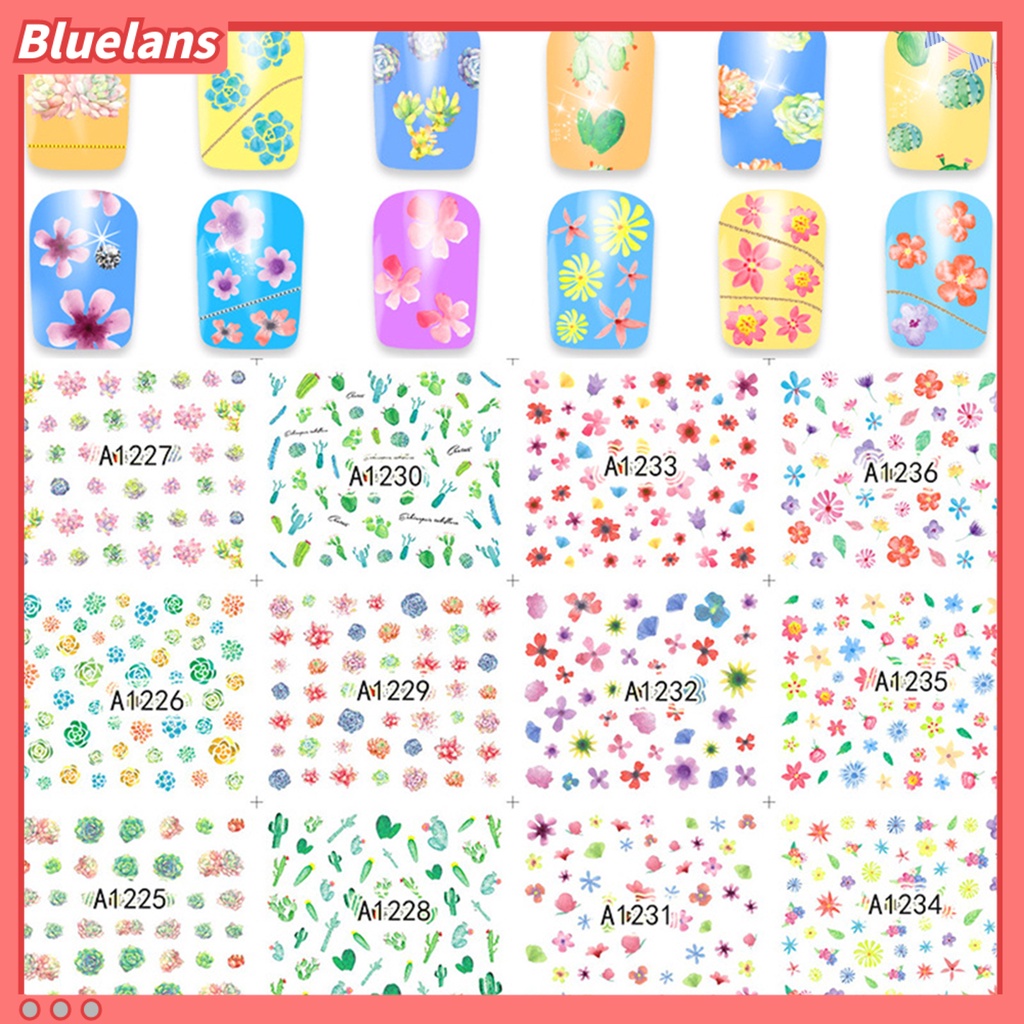 [BLM] 12sheet Tempelan Kuku Motif Tulisan Tahan Air Banyak Gaya Wanita Stiker Nail Art Untuk Kecantikan