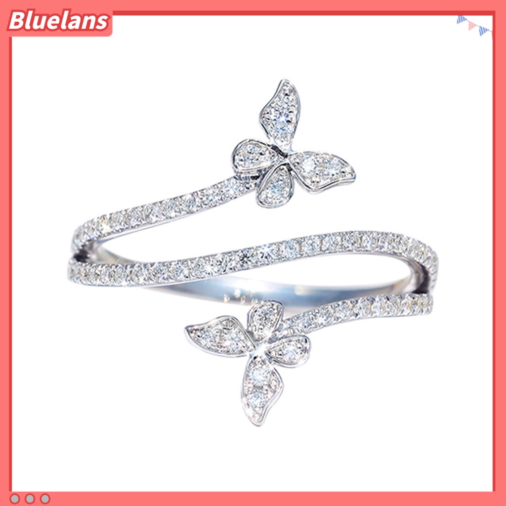 [BLS] Wanita Cincin Multi-Layer Kembar Spiral Elegan Temperamen Hadiah Hypoallergenic Mempesona Berlian Imitasi Kupu-Kupu Jari Cincin Perhiasan Fashion
