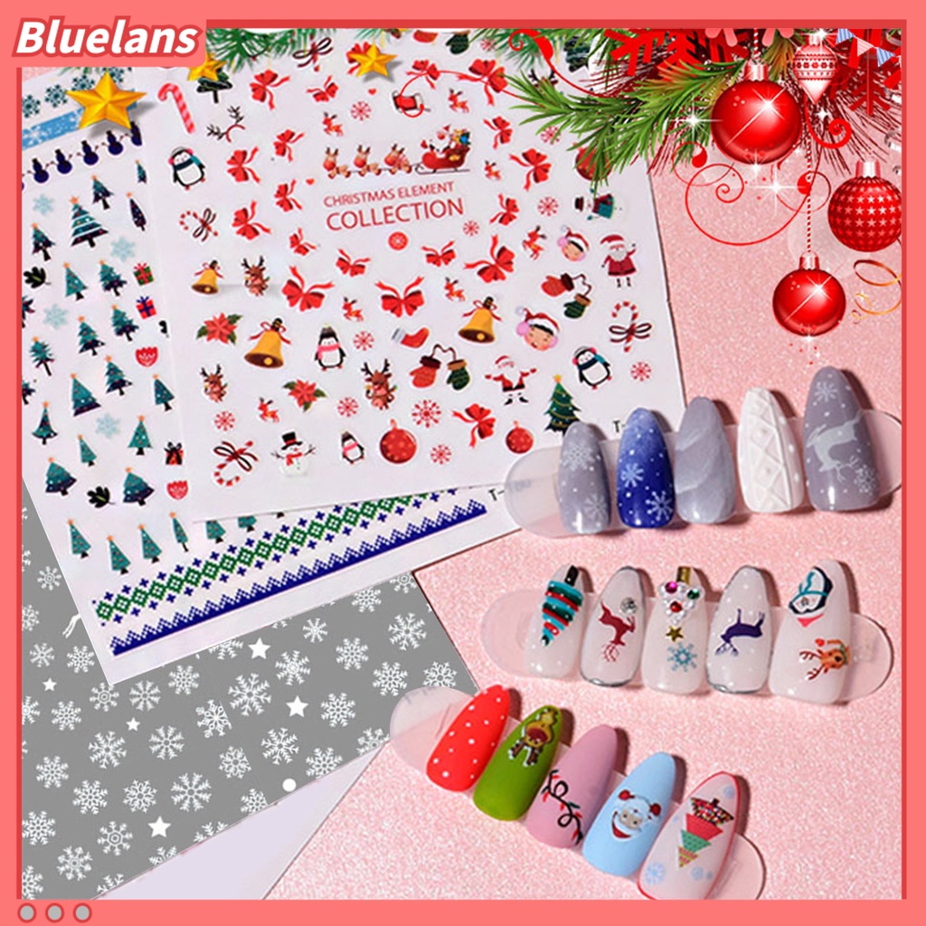 [BLM] 2pcs Stiker Kuku Tahan Air Pola Indah Perekat Diri Ultra-Tipis Mudah Diterapkan PVC Hias Xmas Kartun Tips Kuku Stiker Desain Manicure Untuk Salon Kuku