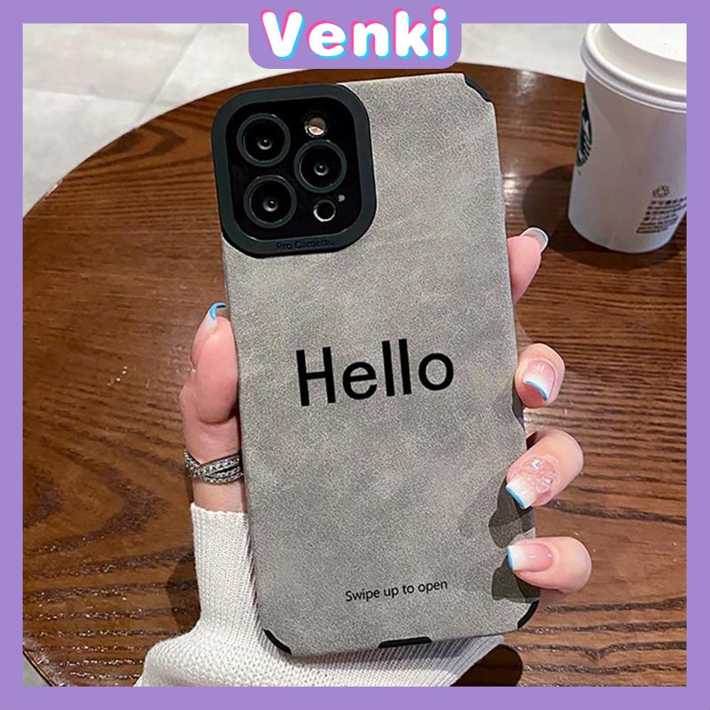 VENKI - Untuk iPhone 11 Case Leather Pupil Suede Case Soft Shockproof Airbag Case Pelindung Kamera Simple English Hello Kompatibel dengan iPhone 14 13 Pro max 12 xr xs 7Plus 8Plus