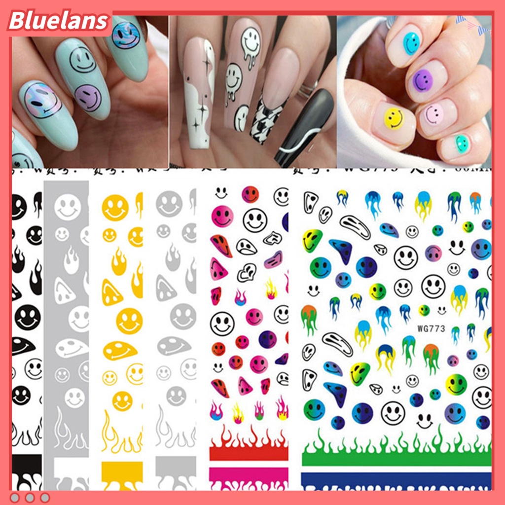 [BLM] Flame Motif Smile Stiker Kuku DIY Ultra Tipis 6warna Hiasan Stiker Grimace Untuk Manicure