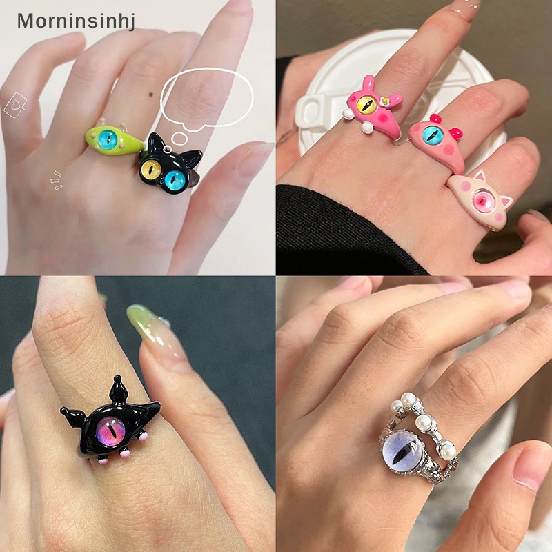 Mornin Mode Baru Hitam Kucing Monster Cincin Untuk Wanita Lucu Mata Besar Kartun Pasangan Rings Pernikahan Jari Perhiasan Manis Aksesoris id