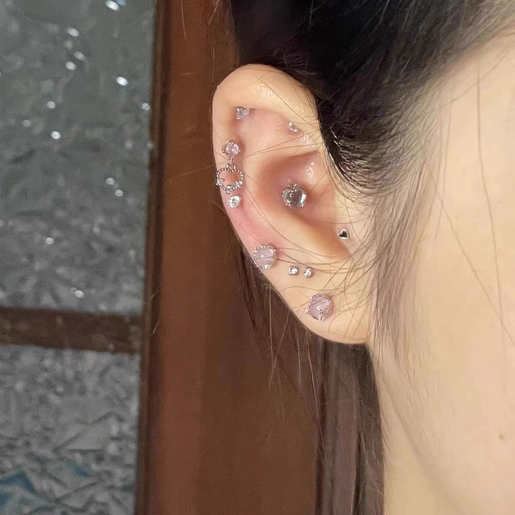 1piece Korea Colorful Moonlight Stone Stud Earrings Tidur Gratis Anting Sekrup Helix