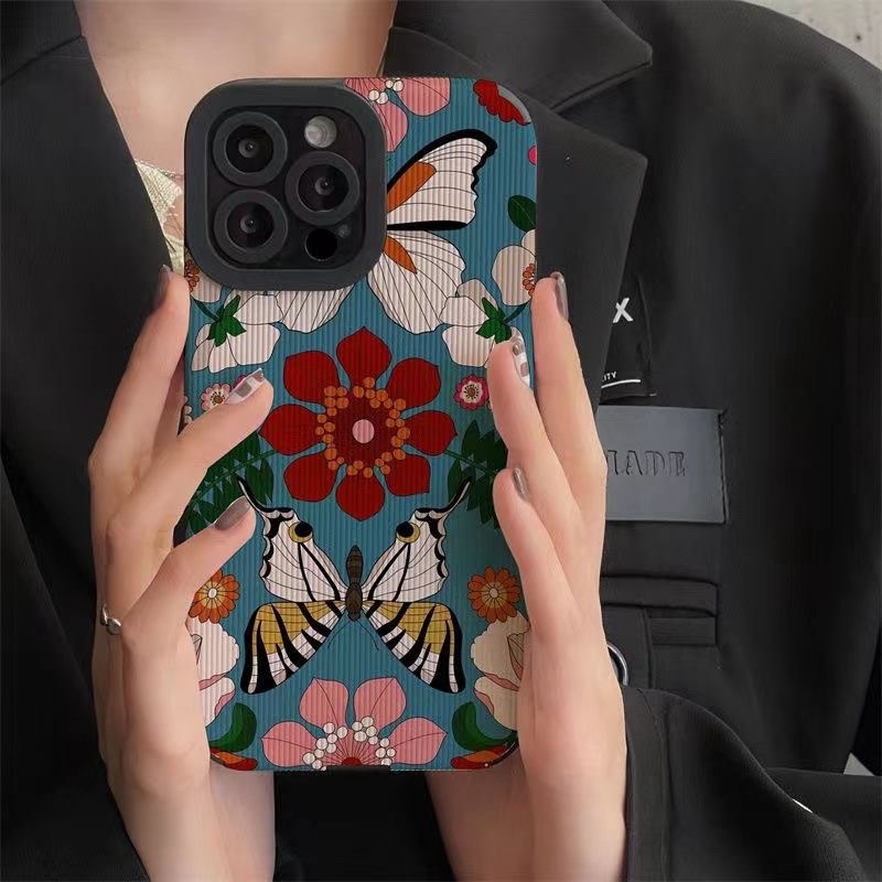 All New Hot Fashion Leather Soft Case IPhone 6S 7 Plus 8 Plus X XS XR XS Max 11 13 12 14 PRO Max 14 Plus SE Mini Phone Case Girl Girl Women Pretty Blue butterfly flower