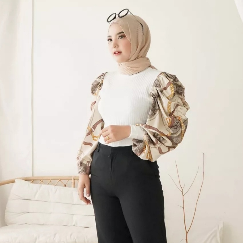 CHUBBI Top Atasan Kaos Blouse Perempuan Wanita Import Lengan Puff Ballon