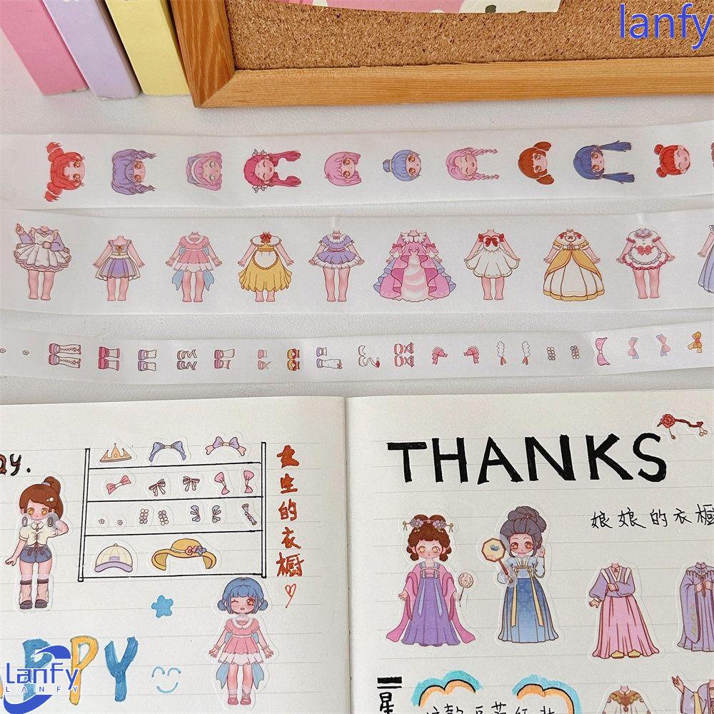 Lanfy Beauty Dress Up Tape Stiker Kartun 3roll Aesthetic Scrapbooking Mainan Anak Jurnal DIY Stiker Hias