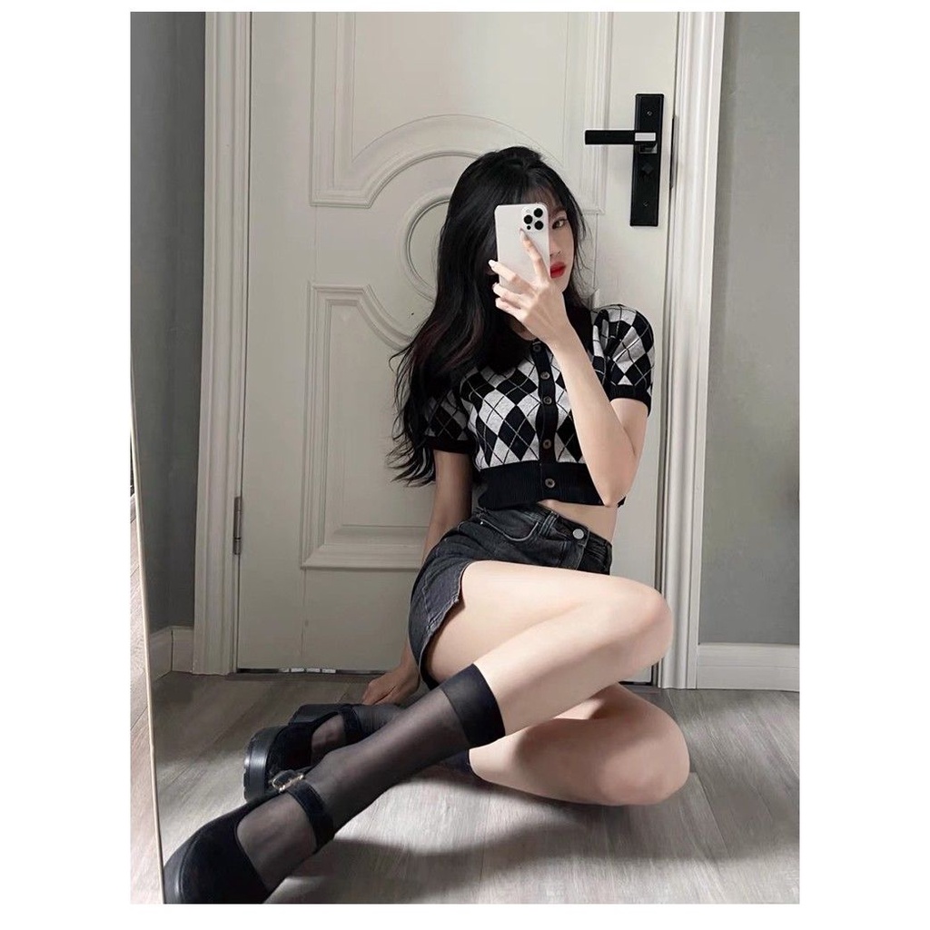 Korean Cardigan Rajut Wanita Kotak Kotak Polo Premium Atasan