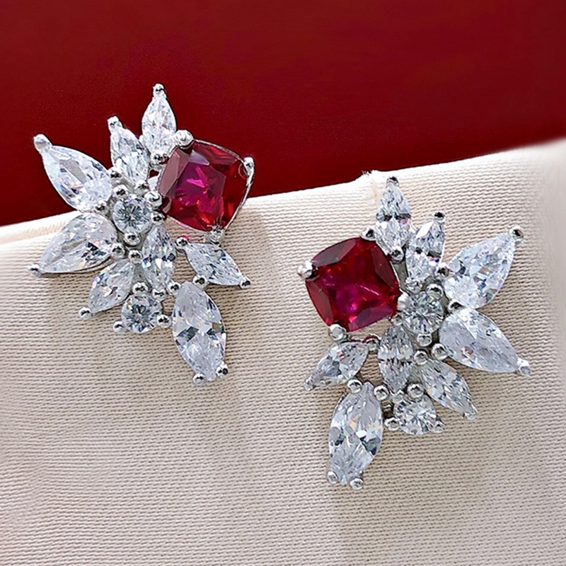 Indah Merah Cubic Zirconia Wanita Anting Ear Stud Piercing Mewah Elegan Lady's Earrings Untuk Pesta Perhiasan Fashion Baru