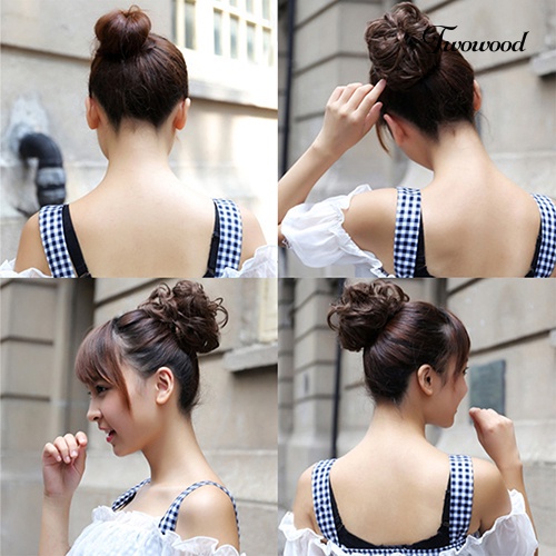 Twowood Wanita Messy Wavy Hair Bun Extension Ikat Rambut Elastis Sopak Wig Rambut Ring