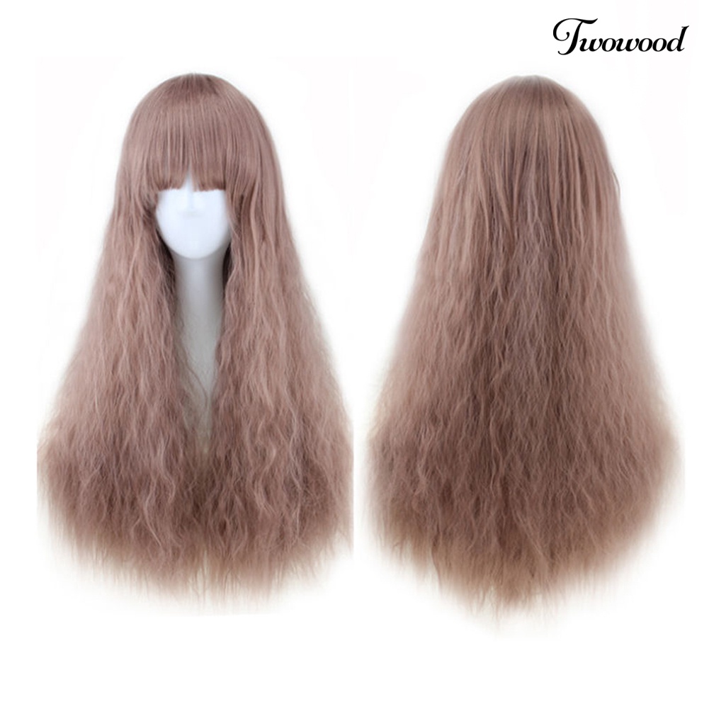 Twowood 65cm Wanita Panjang Keriting Bergelombang Rambut Penuh Wig Fashion Kostum Pesta Cosplay Anime