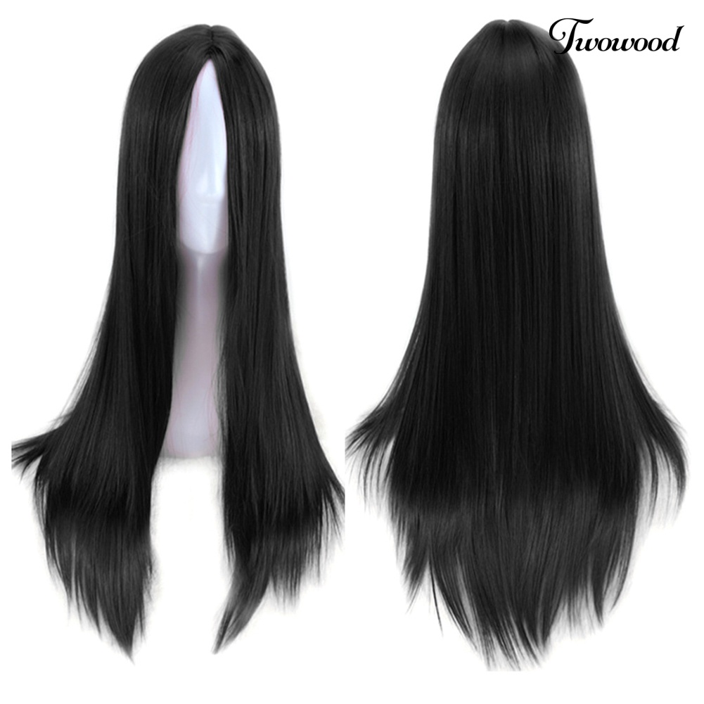 Twowood Wanita Serat Kimia Tahan Panas Wig Panjang Lurus Afrika Penuh Dengan Jaring Rambut