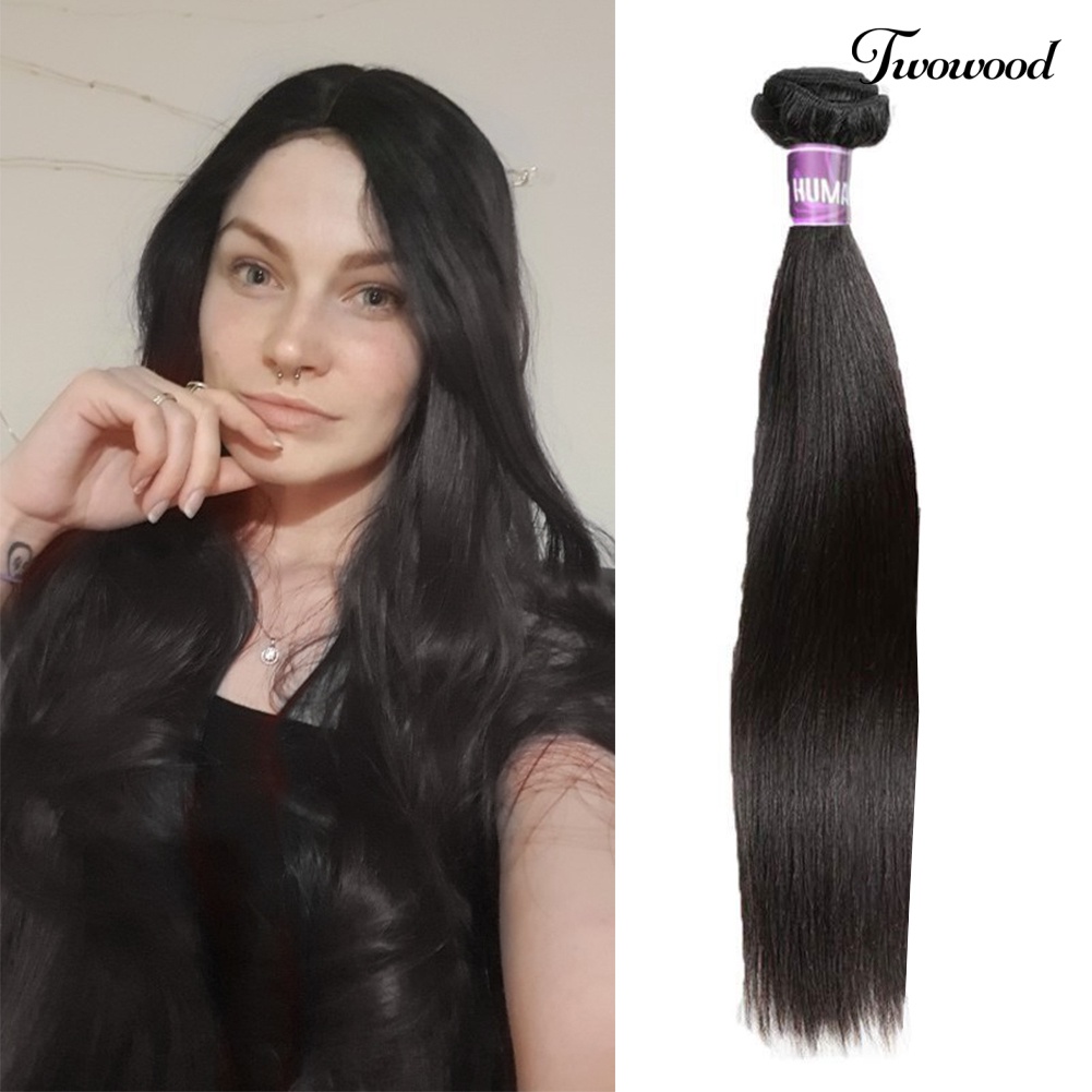 Twowood Wanita Lurus Panjang Rambut Sintetis Tahan Panas Serat Wig Ekstensi Sopak