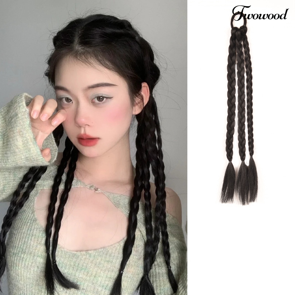 Twowood Braided Wig Fashion Lembut Nyaman Trendi Indah Alat Makeup Suhu Tinggi Sutra Wanita Ponytail Kepang Wig Untuk Rumah