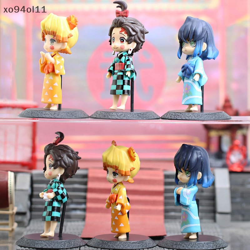 Xo 6Pcs Patung Anime Demon Slayer Model Kimono Tanjiro Figure Patung Mainan Boneka OL