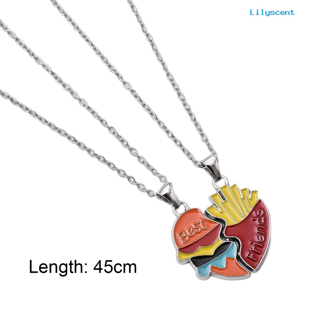 [LS]2Pcs/Set Couple Kalung Sahabat Berbentuk Hati Kalung Hamburger Kentang Goreng Patchwork Desain Kalung Perhiasan Aksesoris