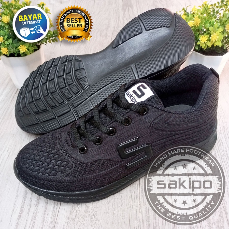 PROMO BTS KEMBALI SEKOLAH !! SEPATU SEKOLAH HITAM POLOS MEREK SAKIPO SD SMP SMA SMK KULIAH / SEPATU BERTALI ANAK SEKOLAH WARNA HITAM  / SEPATU JOGGING RINGAN DI PAKAI / SEPATU KULIAH / SAKIPO