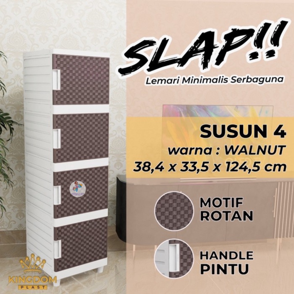 Lemari Plastik Slap Susun Serbaguna Minimalis Walnut Kingdom