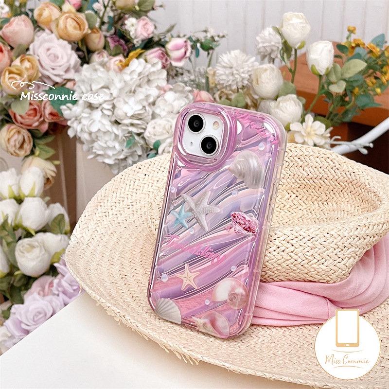 IPHONE Fantasy Case Bening Kartu Laser Mutiara Bintang Laut Shell Kompatibel Untuk Iphone11 12 13 14 Pro Max7 8 Plus 6 6S 7 8 Plus XR X XS MAX SE 2020kreativitas 3D Stereo Motif Bergelombang Cover