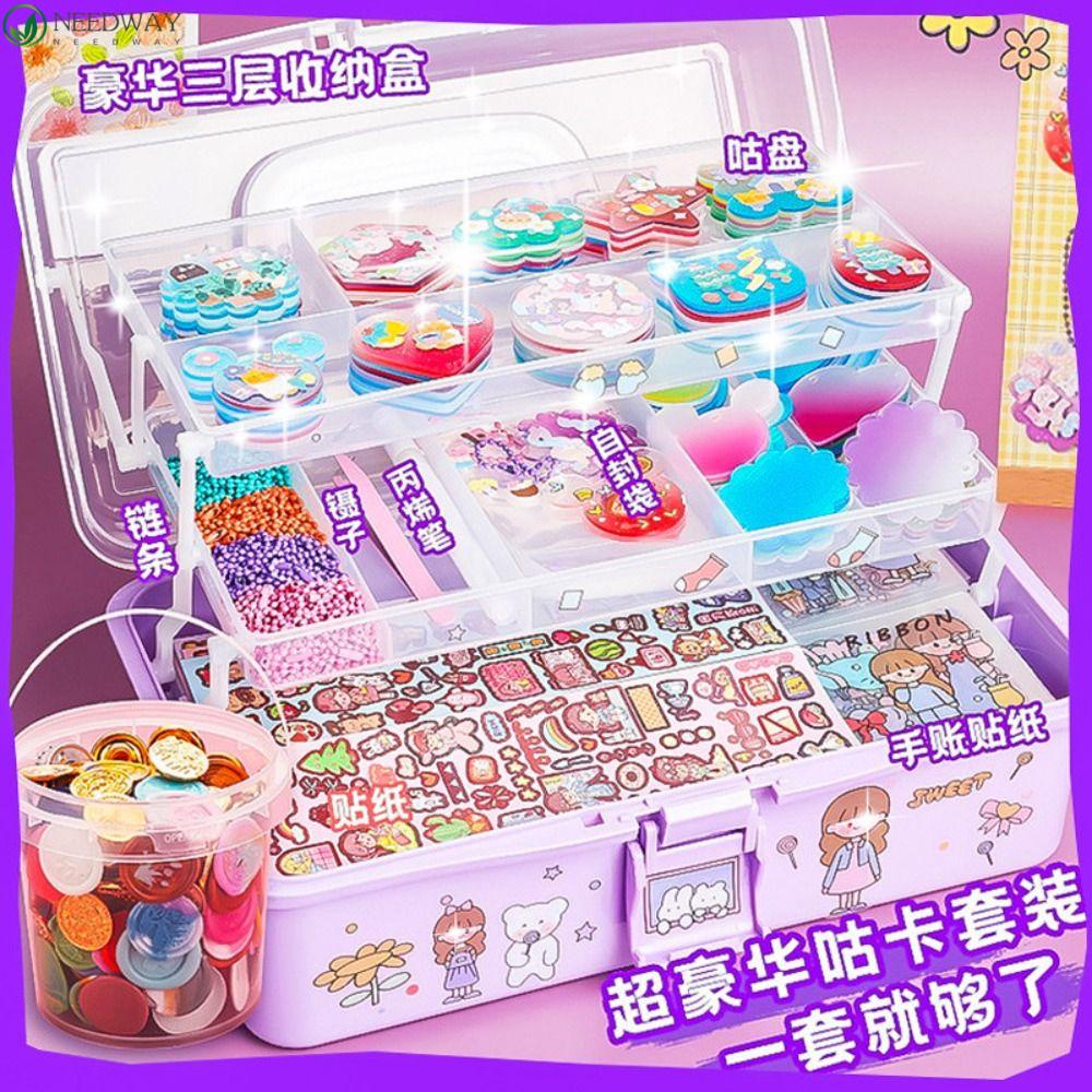 NEEDWAY Guka Stiker Set Handmade Besar Gift Box Hadiah Anak Scrapbooking Stiker Diy Keyring Diy Bahan Kotak Penyimpanan Tangan Bahan Akun Goo Card Sticker Set