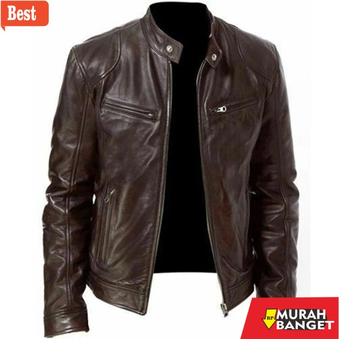 Jaket kulit pria terbaru- JAKET PRIA TERLARIS/JAKET KULIT - coklat tua, XS