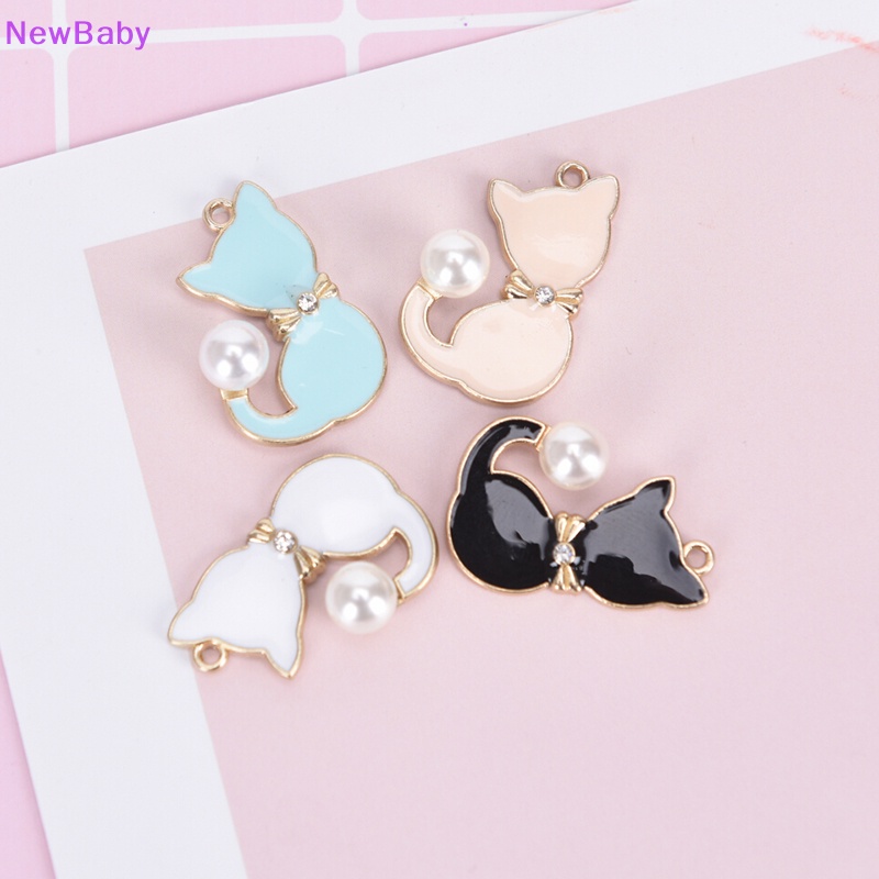 Newbaby 10Pcs /Set Enamel Mutiara Ekor Kucing Ch Liontin Kerajinan DIY Temuan Perhiasan Hadiah ID