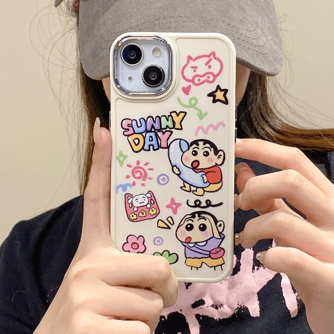 All New Metal Camera Skin Silicone Soft Case IPhone 11 12 13 14 Pro Max Women's Fashion Gift Cute Cartoon Phone Case Funny Crayon Shin-chan