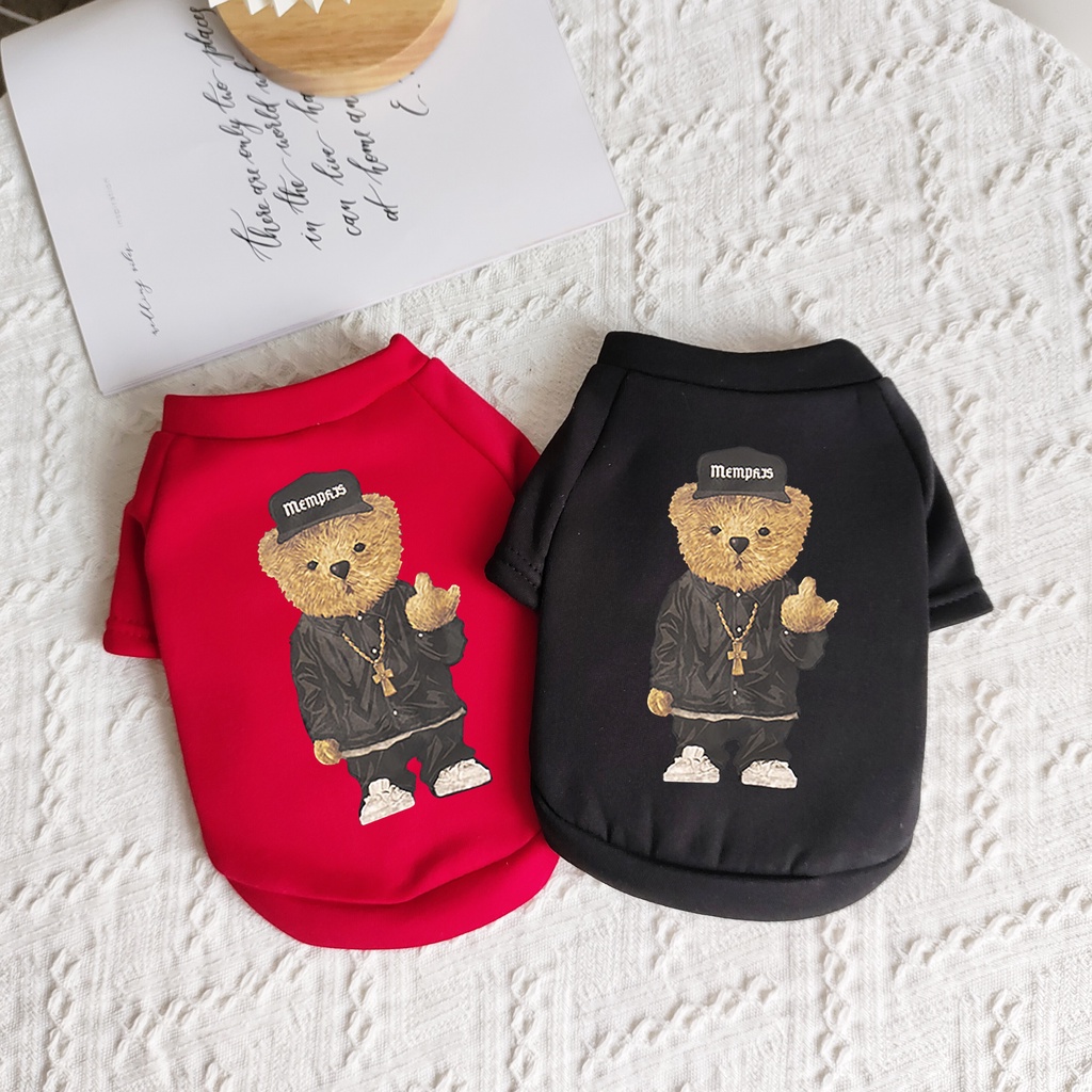 Sweater Kartun Hewan Peliharaan Hip Hop Beruang Dicetak Hatless Pakaian Anjing Besar